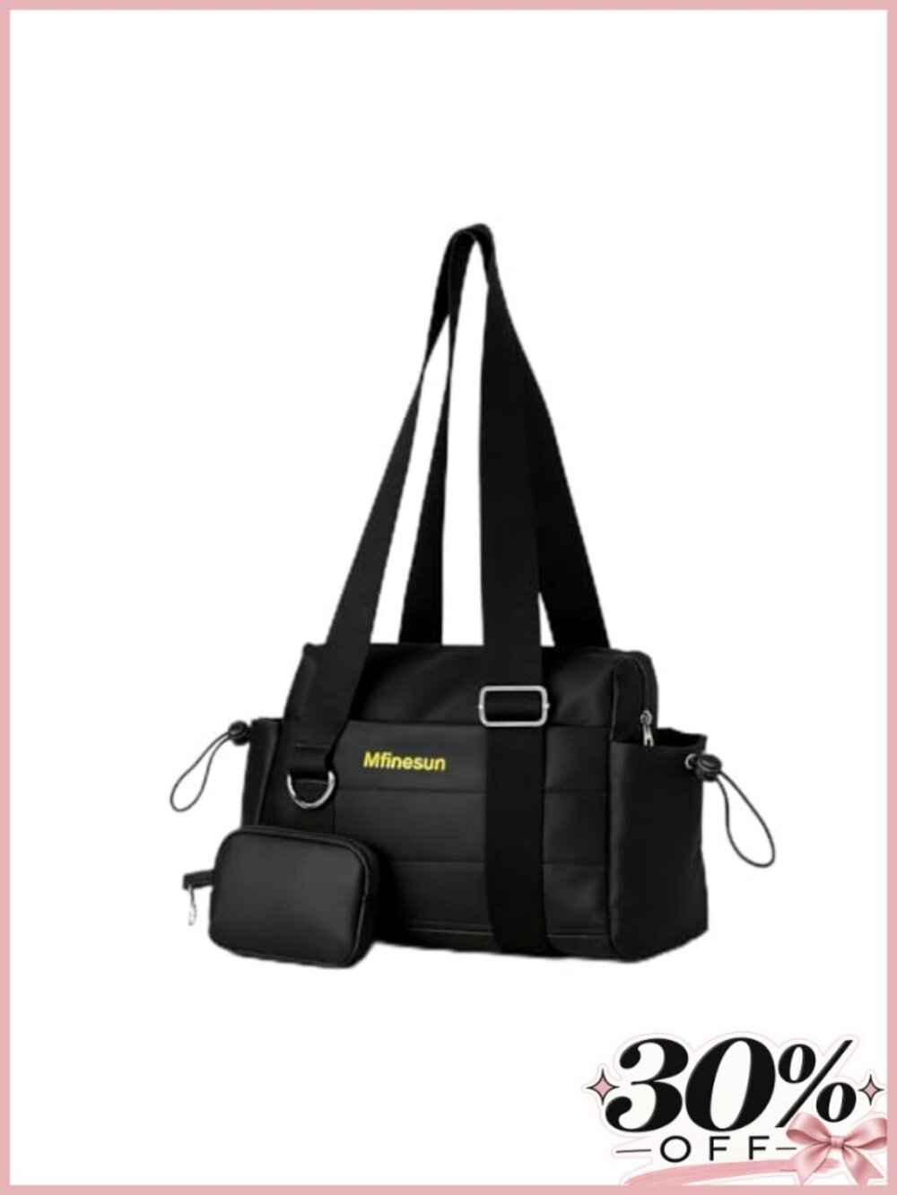 Quilted Polyester Crossbody Bag with Wet Pocket, Coin Wallet & Yoga Mat Strap,